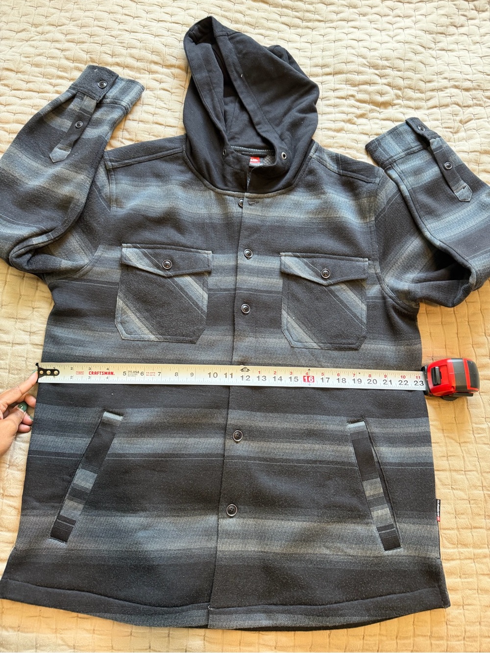 Y2k Quiksilver Striped Black Gray Jacket Coat Big Medium View 6
